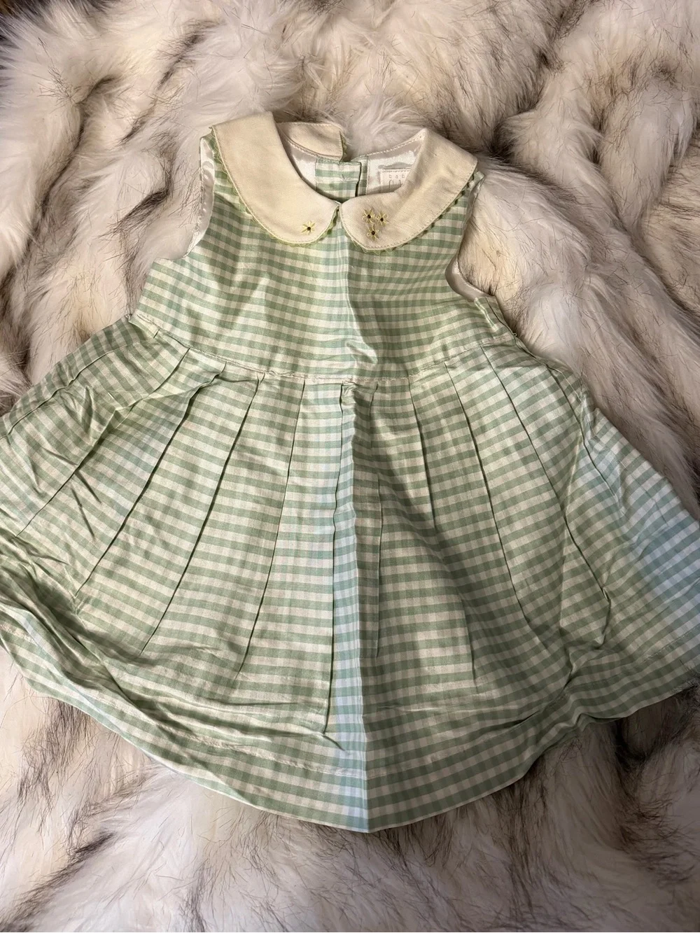 NWT GAP Classic Green Gingham Peter Pan Collar Kids Dress